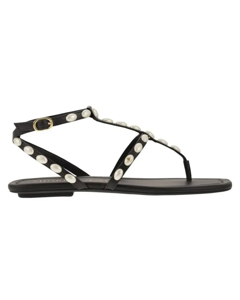Stuart Weitzman Sandalen Pearlita - Thong Sandal With Pearls schwarz Schwarz