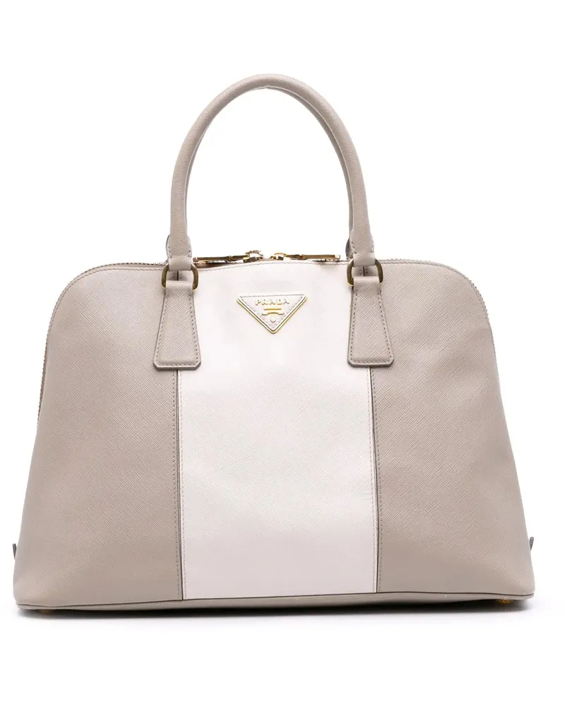 Prada Hobo Bags Medium Bicolor Saffiano Lux Promenade Satchel grau Grau