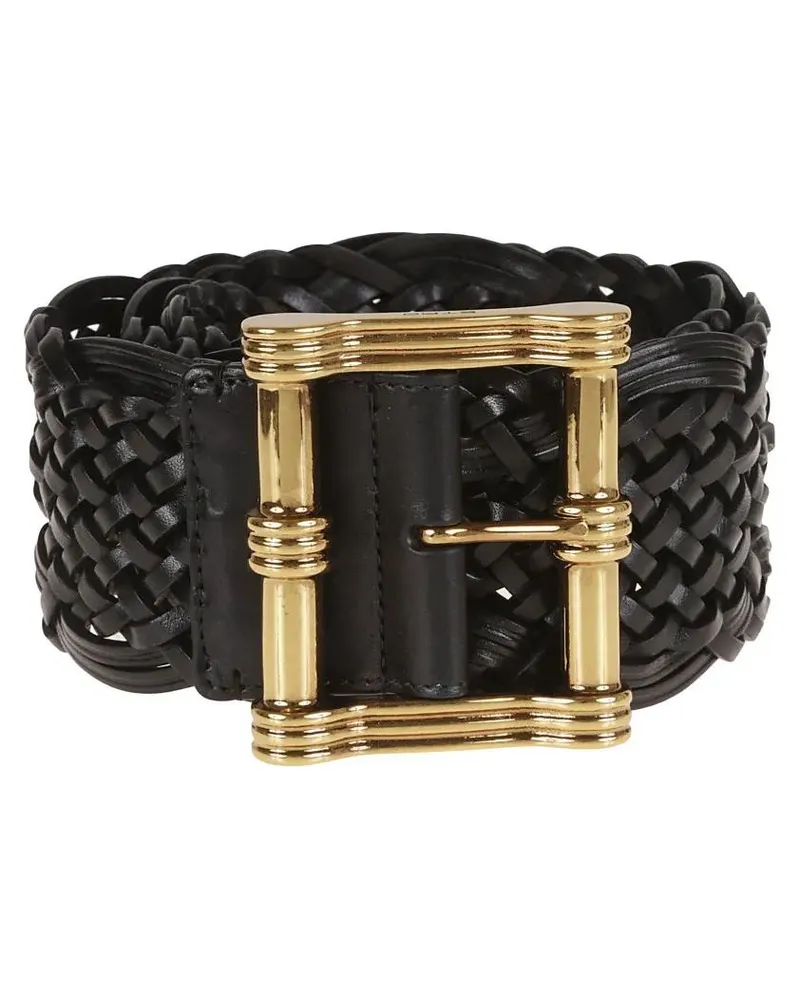 Etro Gürtel Woven Calf Leather Belt With Gold-Tone Buckle schwarz Schwarz