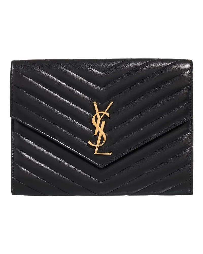 Saint Laurent Pochettes Cassandre Logo Plaque Flap Pouch schwarz Schwarz