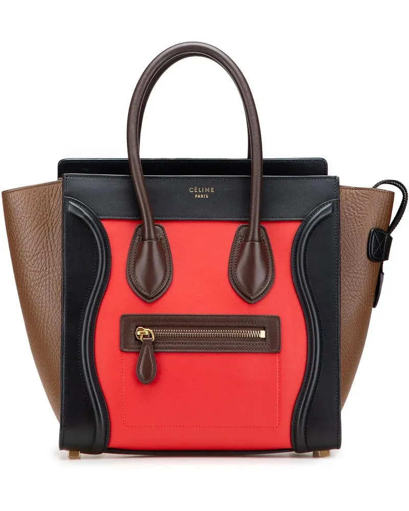 Celine Crossbody Bags Micro Tricolor Leather Luggage Tote rot Rot