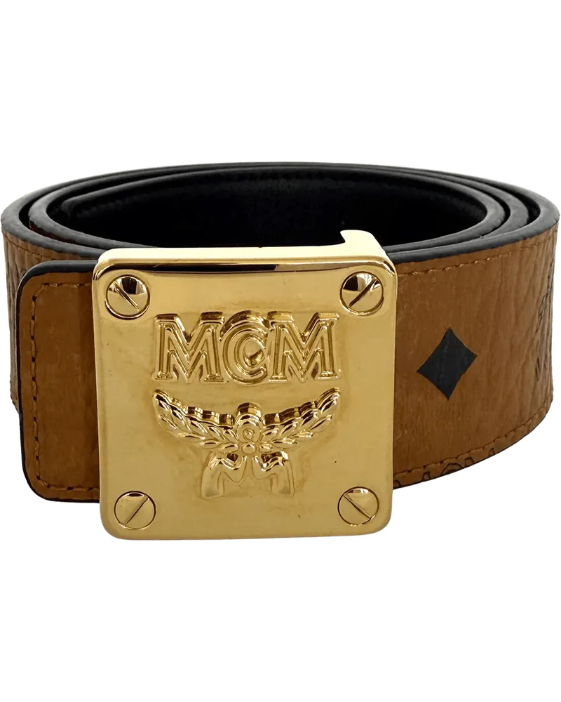 MCM Gürtel  Brass Plate Gold Buckle Belt Brown 90cm / very schwarz Schwarz