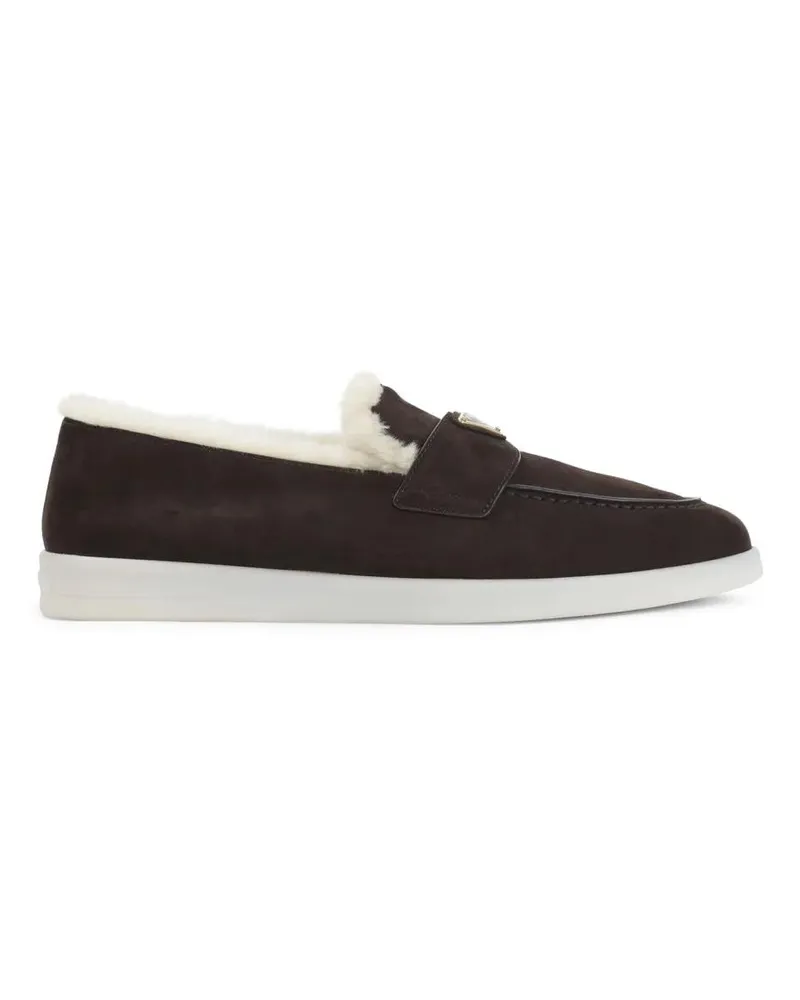 Prada Loafer Brown Suede Loafers With Shearling Lining And Mini schwarz Schwarz