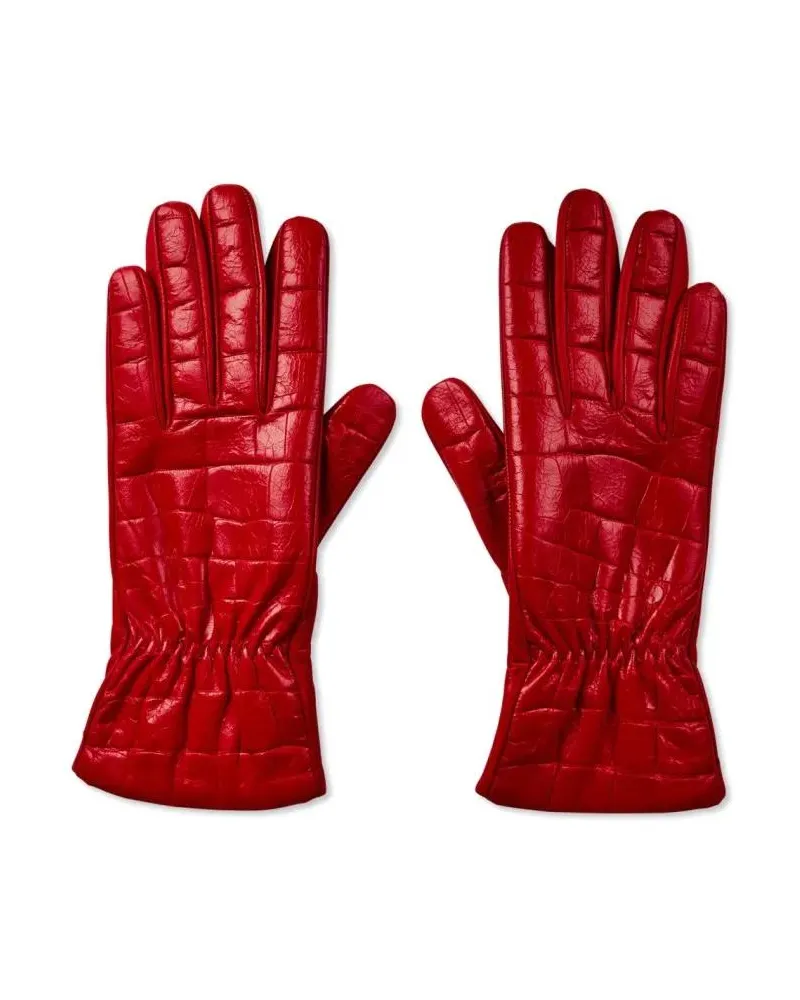 Bottega Veneta Handschuhe Croc Embossed Logo Leather Gloves rot Rot