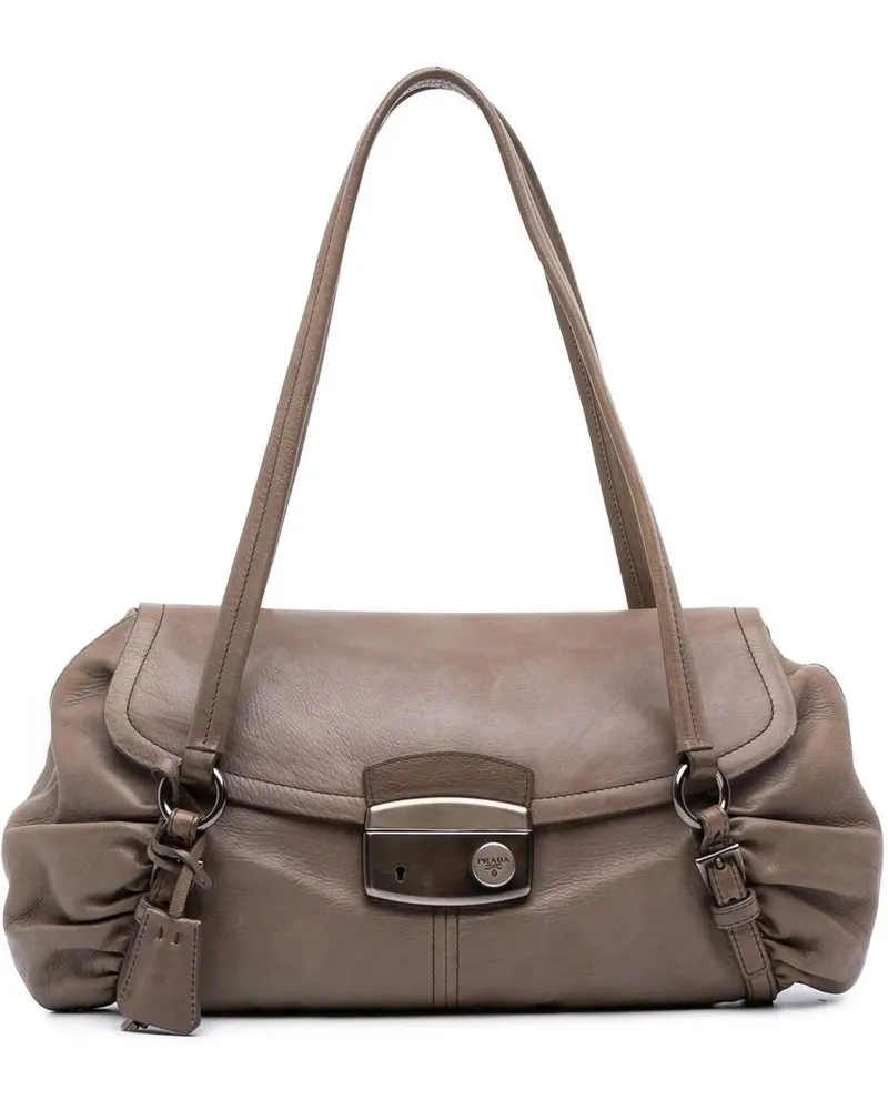 Prada Hobo Bags Royal Calf Pushlock Shoulder Bag braun Braun