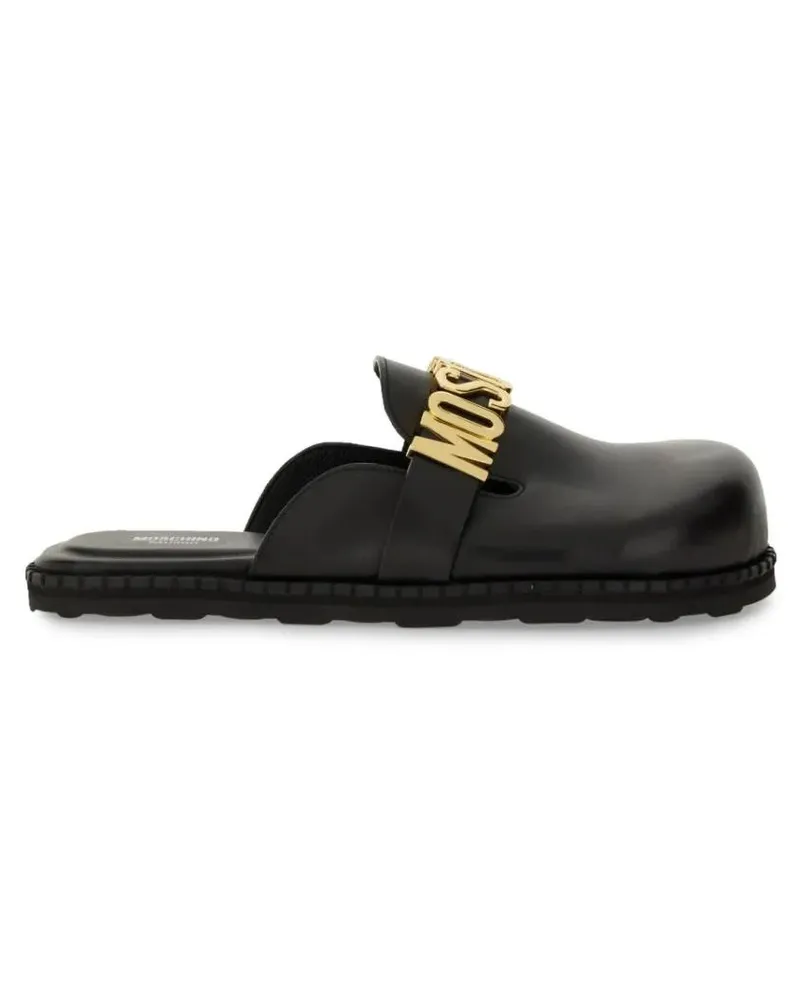 Moschino Sandalen Black Leather Sandal With Logo Detail schwarz Schwarz