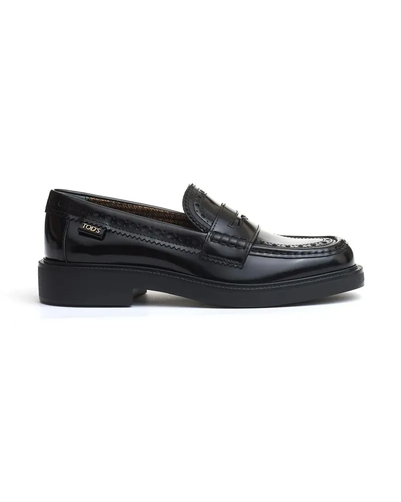 TOD'S Black Brushed English Leather Moccasin schwarz Schwarz