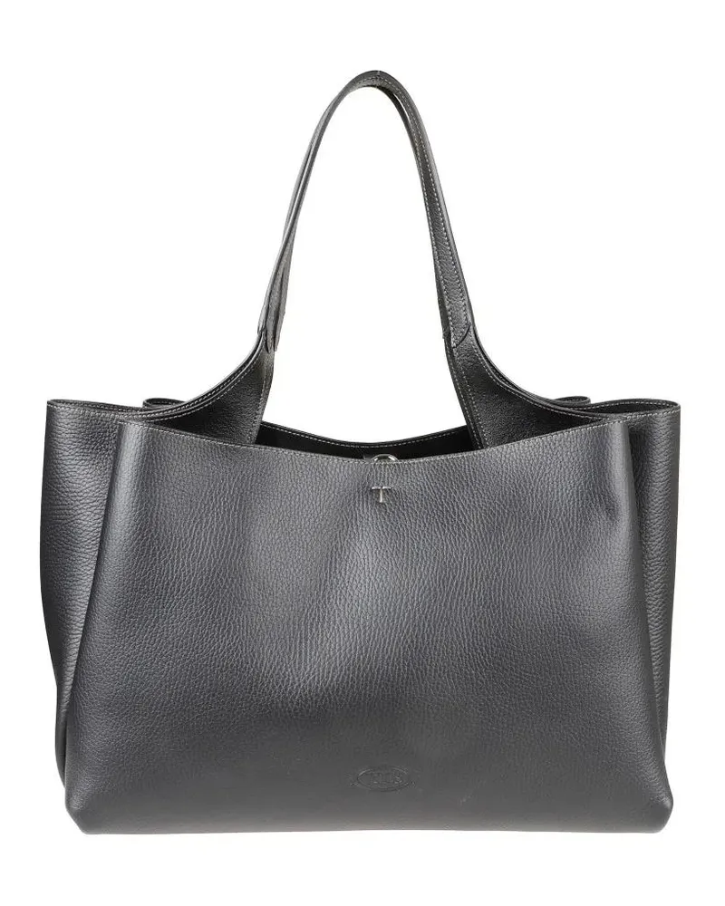 TOD'S Shopper & Totes Textured Black Leather Tote Bag With Embossed Bran schwarz Schwarz