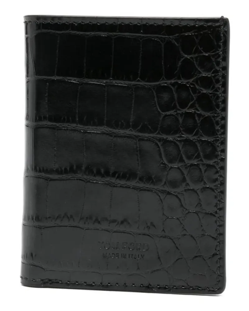 Tom Ford Portemonnaies Card Holder In Shiny Crocodile Print Leather schwarz Schwarz