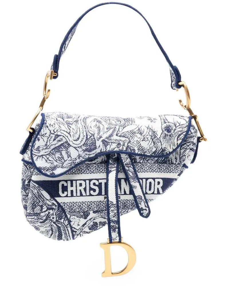 Dior Hobo Bags Canvas Embroidered Toile de Jouy Saddle Bag blau Blau
