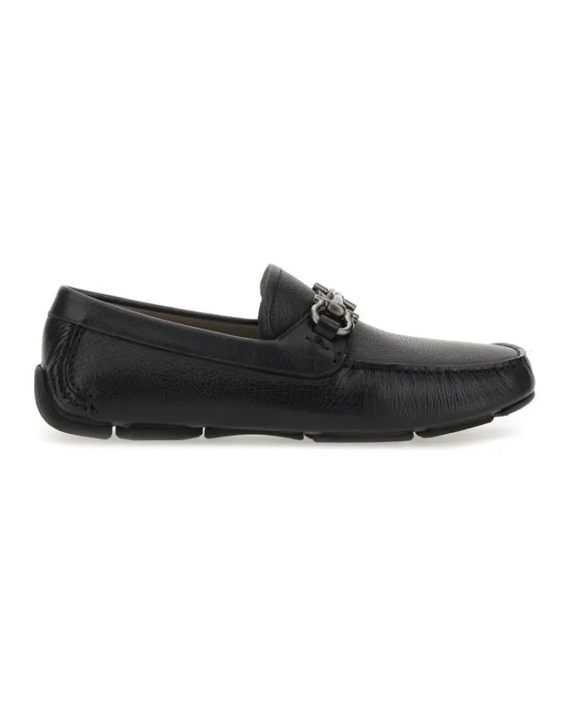 Ferragamo Loafer Moccasin Gancini With Textured Calf Leather schwarz Schwarz