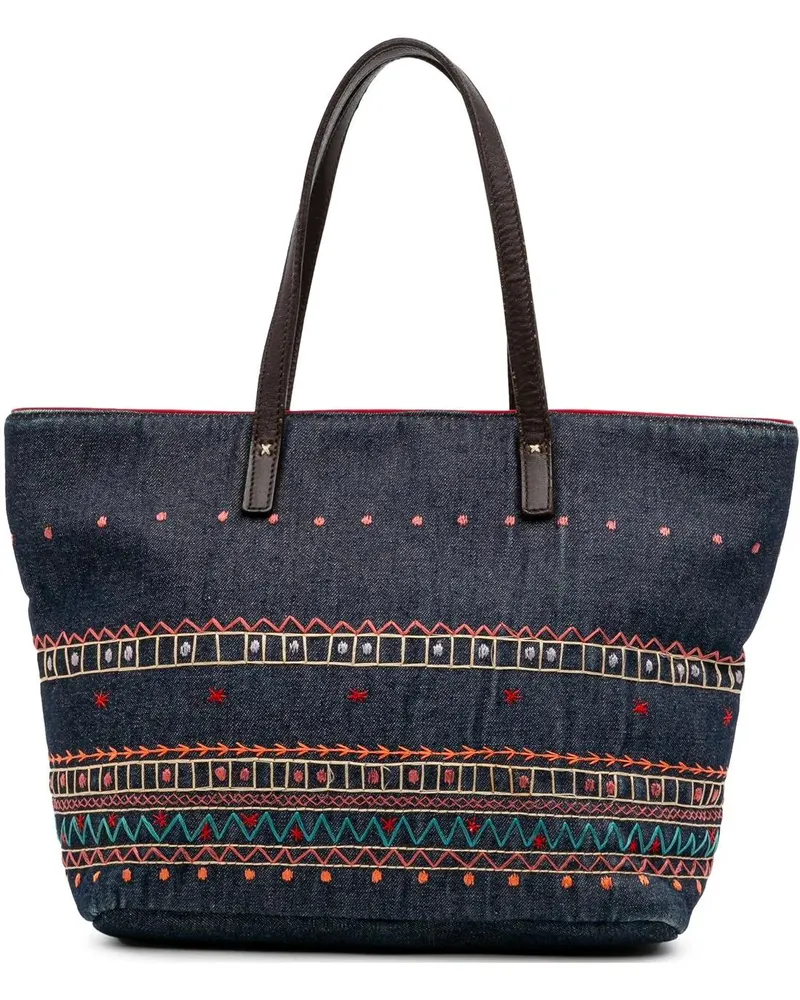 Burberry Shopper Embroidered Denim Tote blau Blau