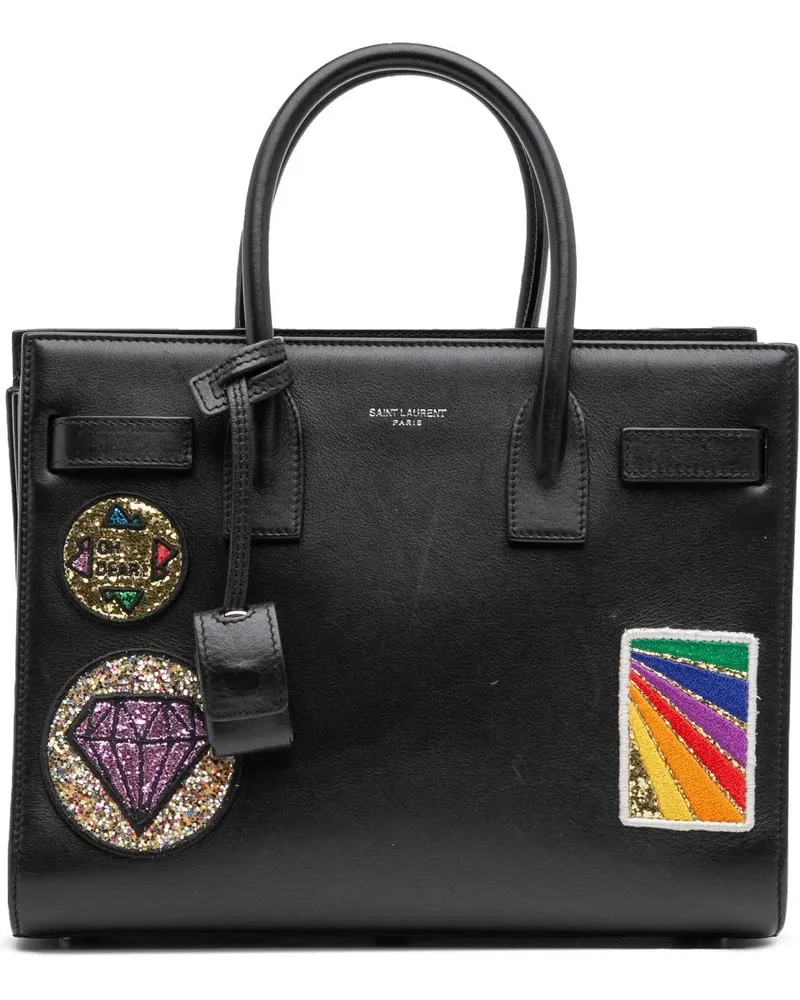 Saint Laurent Hobo Bags Baby Leather Patch Embellished Sac De Jour Satchel schwarz Schwarz