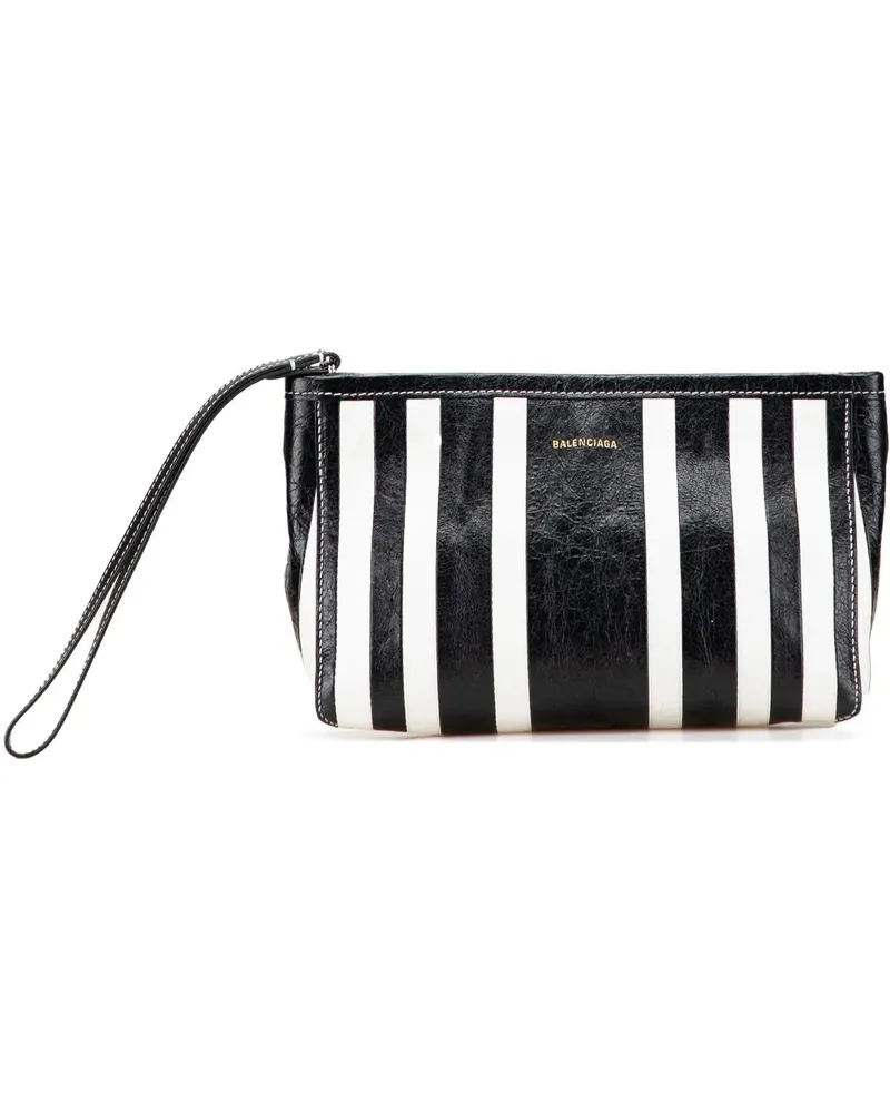 Balenciaga Clutches Small Lambskin Barbes Striped Patwork Zip Pouch schwarz Schwarz