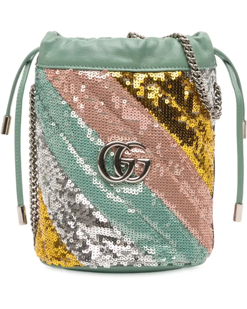 Gucci Hobo Bags Small GG Marmont Sequined Diagonal Matelasse Leath grün Grün