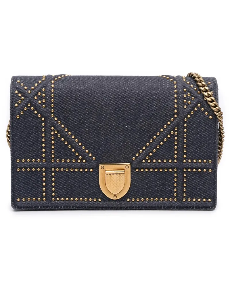 Dior Hobo Bags Studded Denim Diorama Wallet on Chain blau Blau