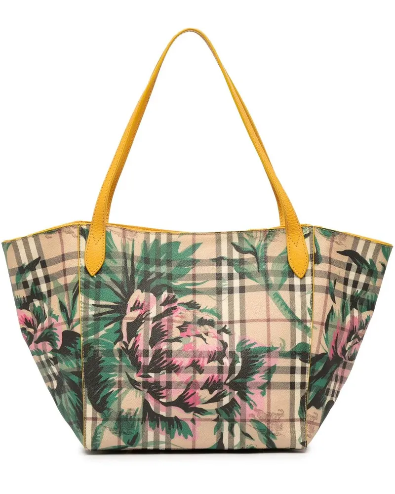 Burberry Shopper Small Haymarket Check Floral Print Coated Canvas C braun Braun