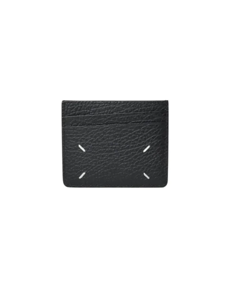 Maison Margiela Portemonnaie Four Stitches Black Leather Card Holder schwarz Schwarz