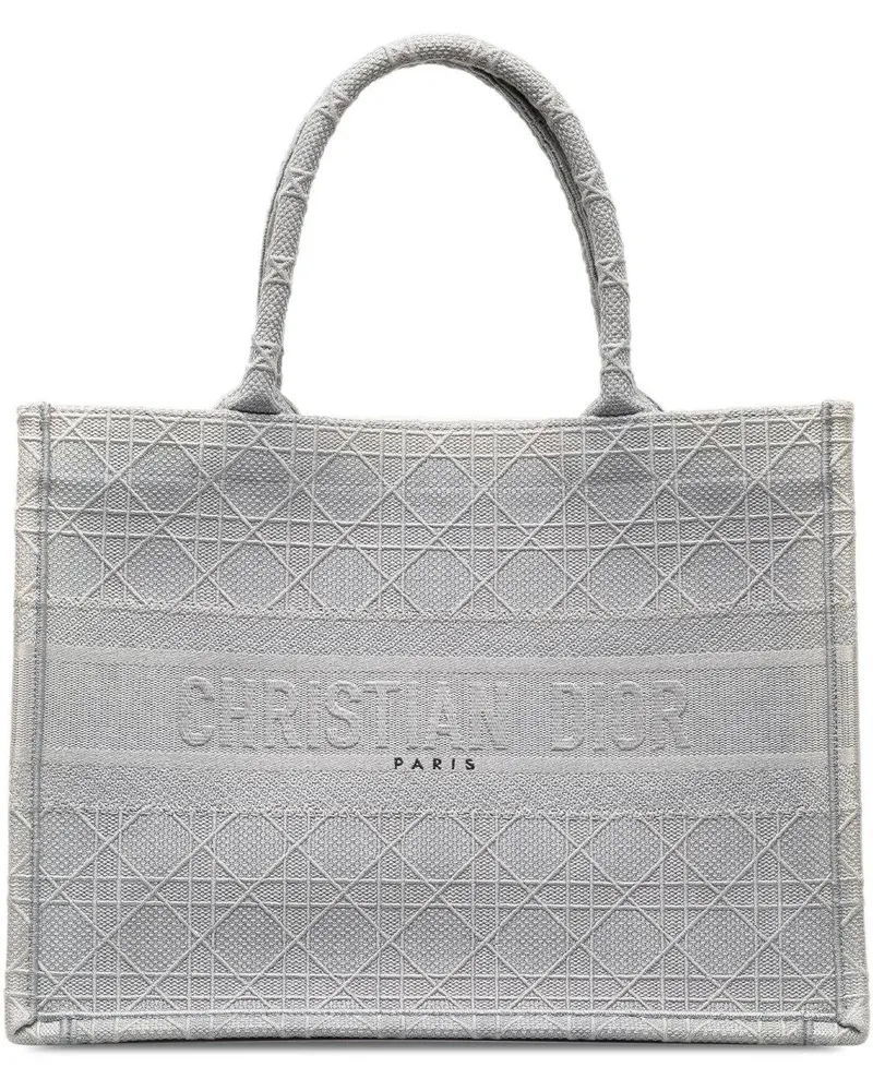 Dior Shopper Medium Cannage Embroidered Book Tote grau Grau