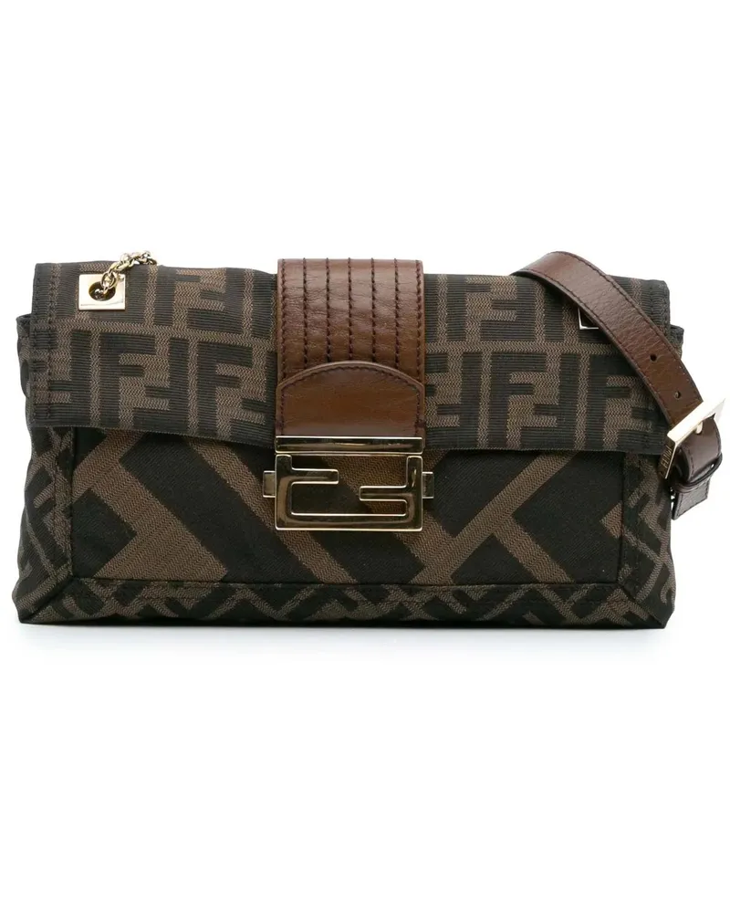 Fendi Hobo Bags Zucca Canvas and Leather Chain Maxi Baguette braun Braun