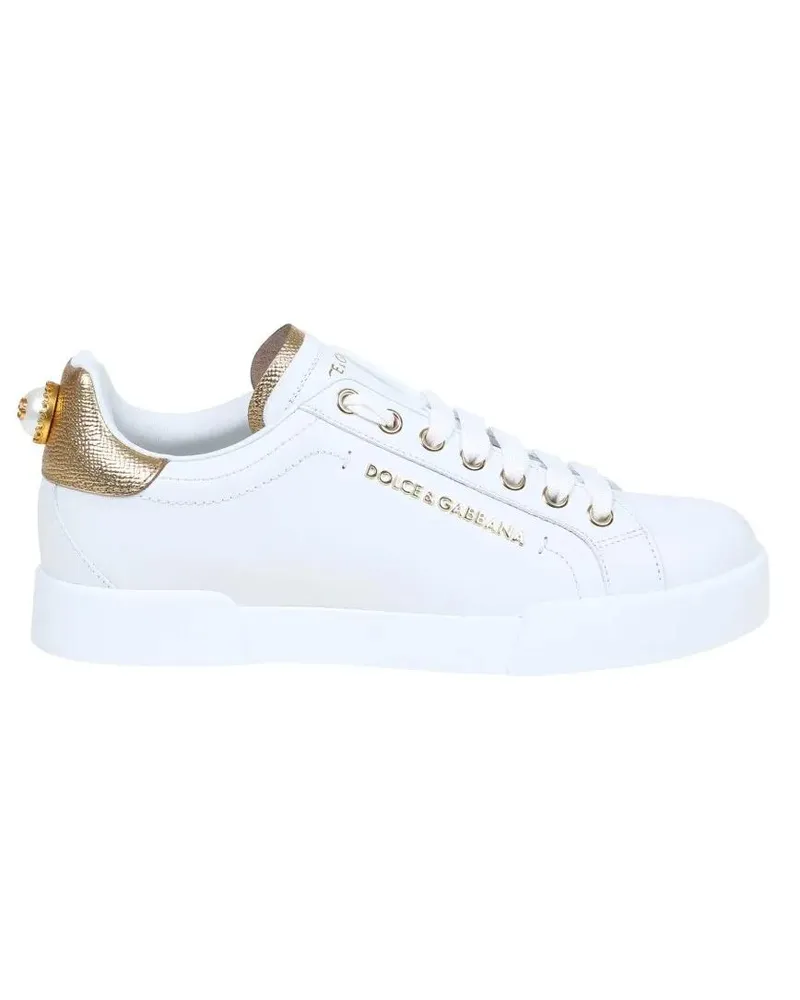 Dolce & Gabbana Low-Top Sneaker Portofino Sneakers In White Leather With Logo Pear weiß Weiß