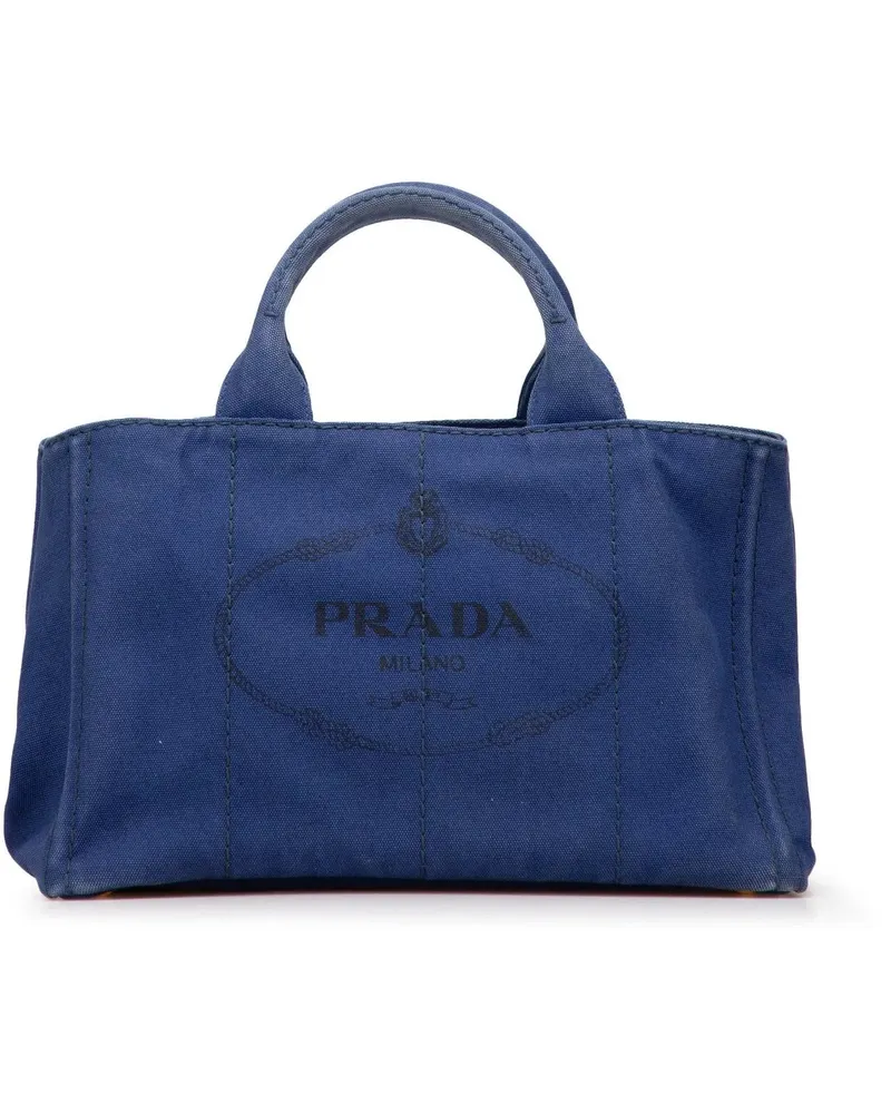 Prada Hobo Bags Canvas Canapa Logo Satchel blau Blau