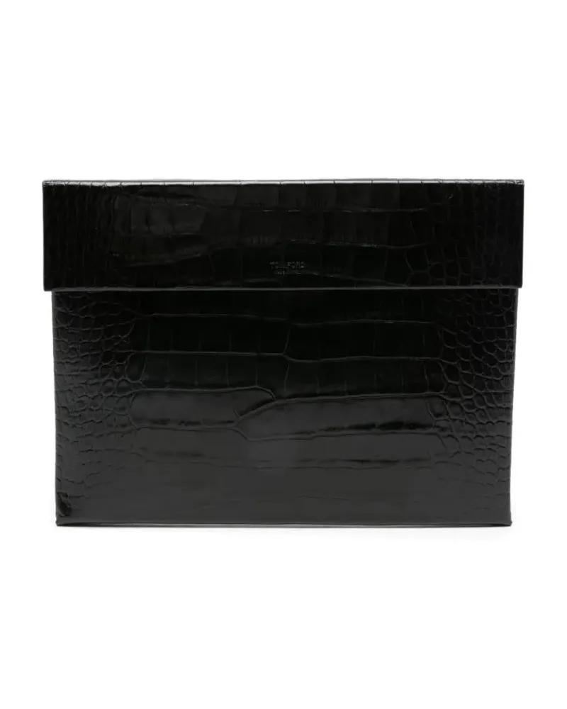 Tom Ford Portemonnaies Crocodile-Embossed Black Wallet With Flap Closure schwarz Schwarz