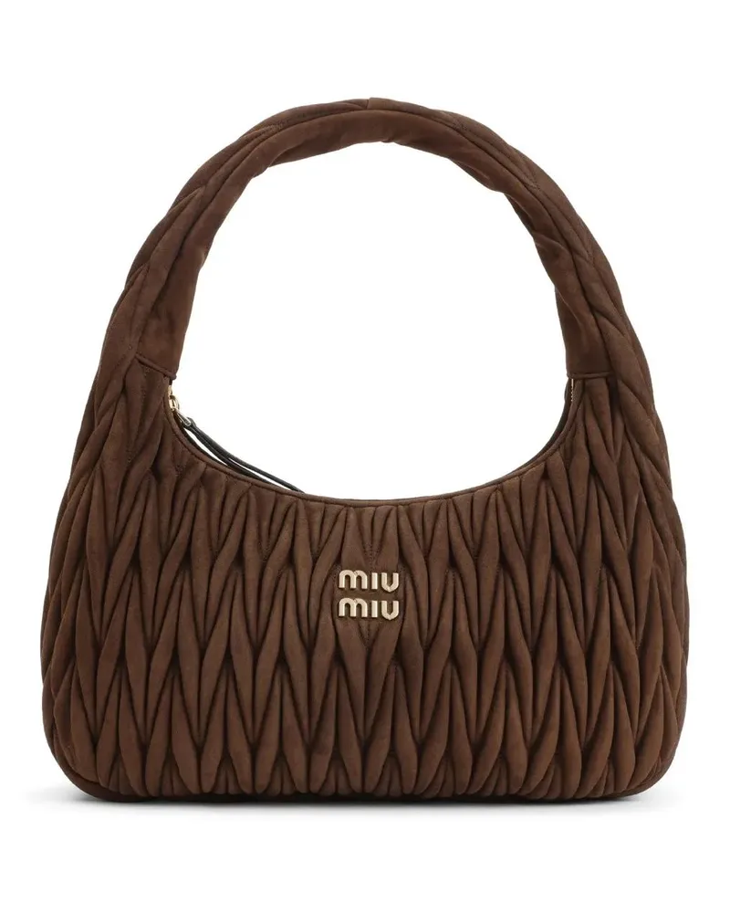 Miu Miu Crossbody Bags Quilted Suede Handbag With Spacious Interior braun Braun