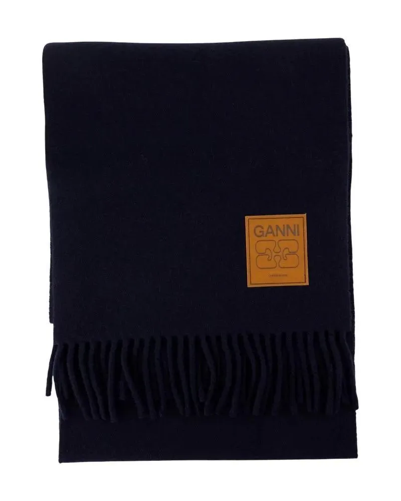 Ganni Tücher & Schals Double-Faced Wool Scarf With Fringed Ends schwarz Schwarz