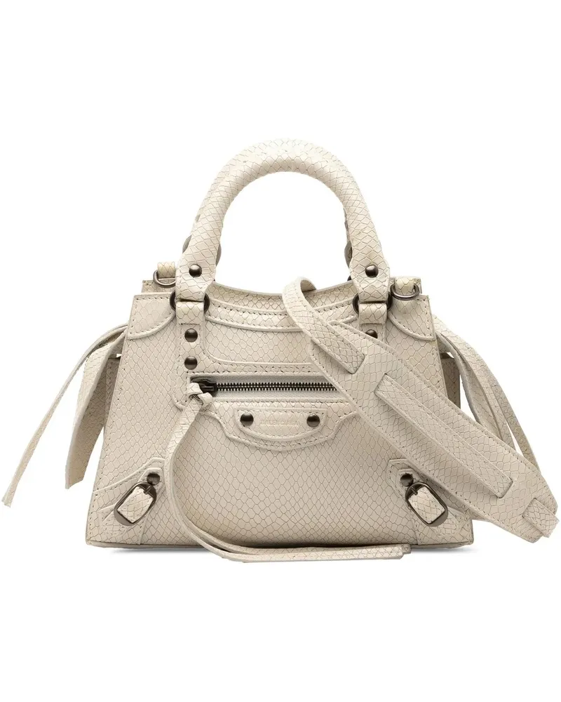 Balenciaga Hobo Bags Mini Python Embossed Calfskin Neo Classic City Sat weiß Weiß