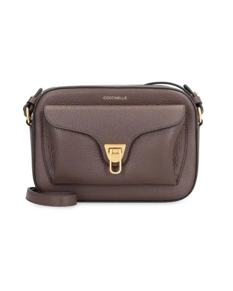 Coccinelle Hobo Bags Textured Calfskin Shoulder Bag With Gold-Tone Clas grau Grau