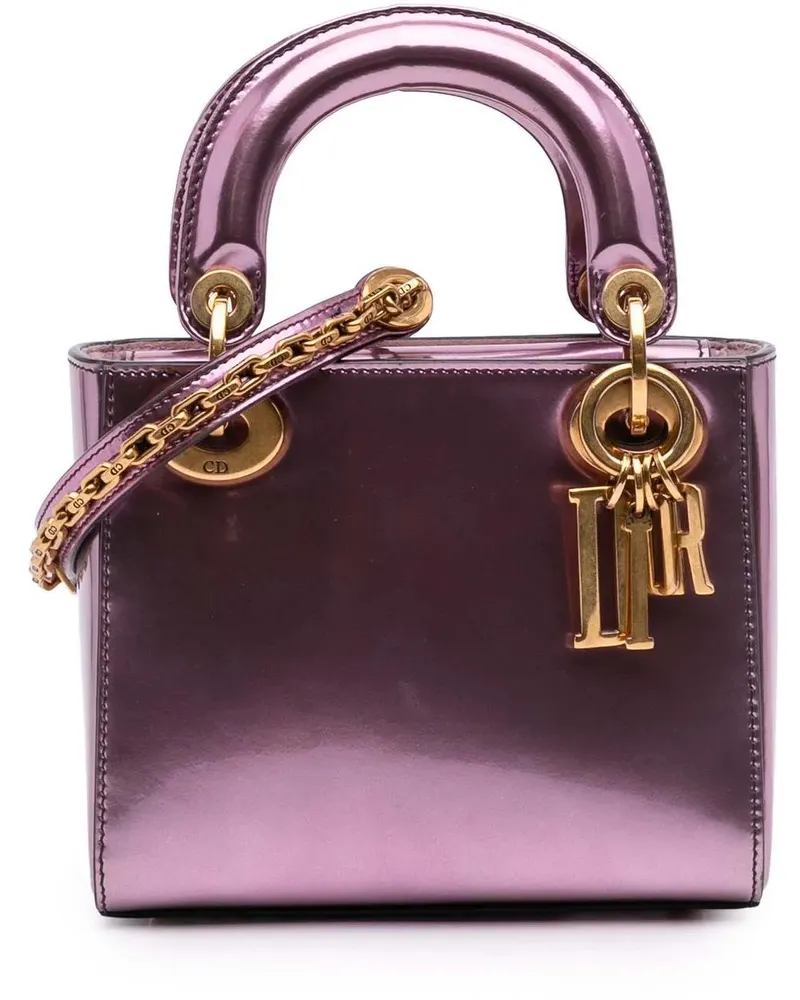 Dior Hobo Bags Mini Metallic Glazed Calfskin Lady Dior rosa Gold