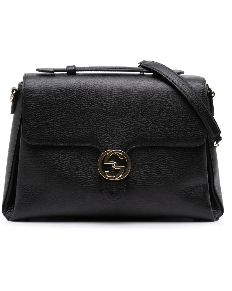 Gucci Hobo Bags Medium Dollar Calf Interlocking G Satchel schwarz Schwarz