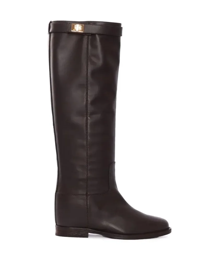 Via Roma 15 Stiefel Tall Leather Boots With Decorative Strap braun Braun