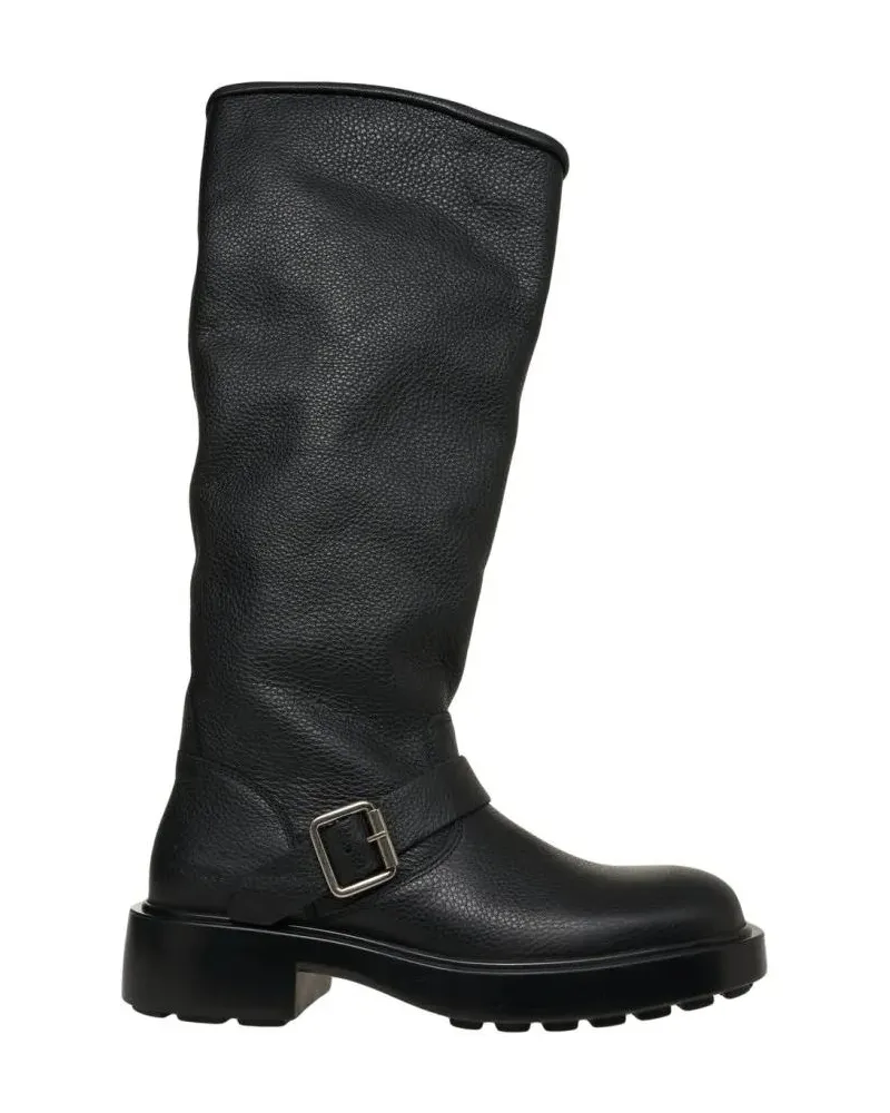 Copenhagen Stiefel Textured Black Leather Biker Boots With Decorative schwarz Schwarz