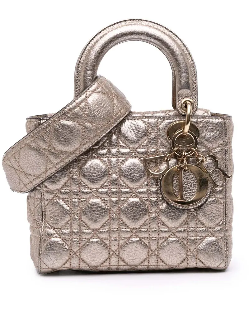 Dior Hobo Bags Small Metallic Grained Calfskin Cannage Supple Lad goldfarben Gold