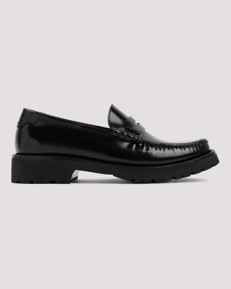 Saint Laurent Black Leather Loafers schwarz Schwarz