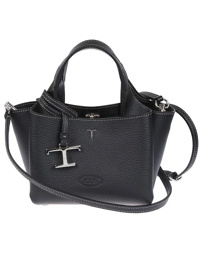 TOD'S Hobo Bags Structured Black Grained Leather Shoulder Bag schwarz Schwarz