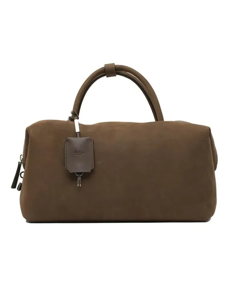 Max Mara Hobo Bags Structured Calfskin Nubuck Leather Satchel Handbag braun Braun