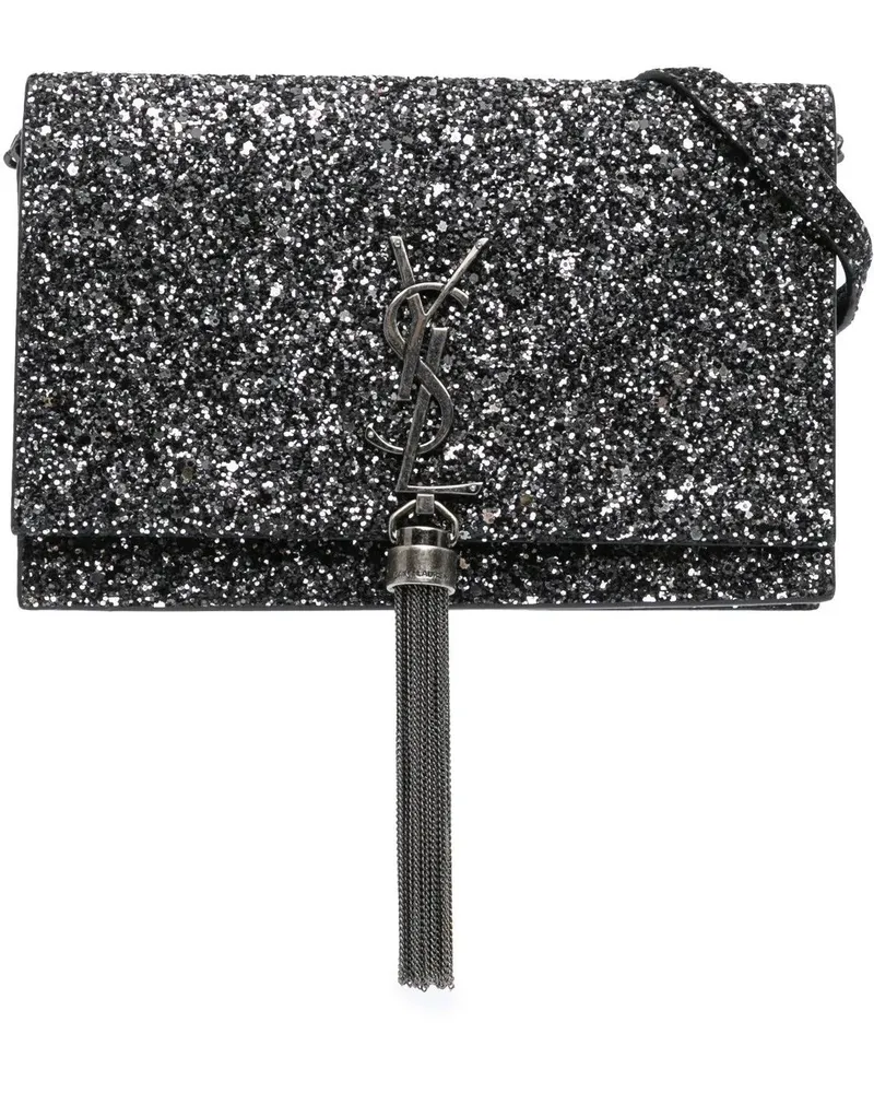 Saint Laurent Hobo Bags 2018 Metallic Glitter Monogram Kate Tassel Chain W schwarz Schwarz