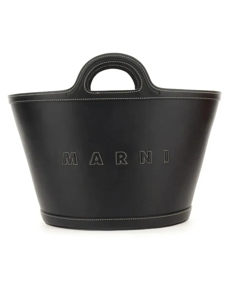 Marni Hobo Bags Structured Black Shoulder Bag With Double Top Hand schwarz Schwarz