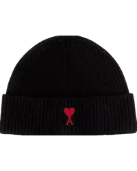 AMI Paris Mützen Beanie mit rotem Ami De Coeur Logo Schwarz