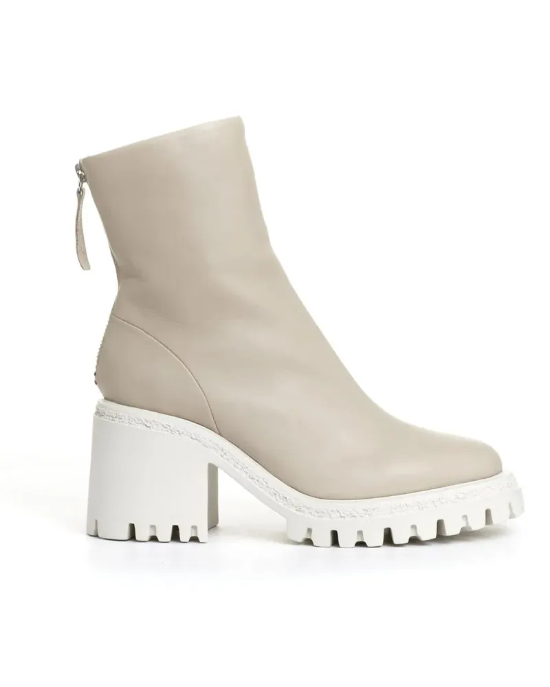 HALMANERA Stiefel Creamy Leather Ankle Boot With Chunky Block Heel beige Beige