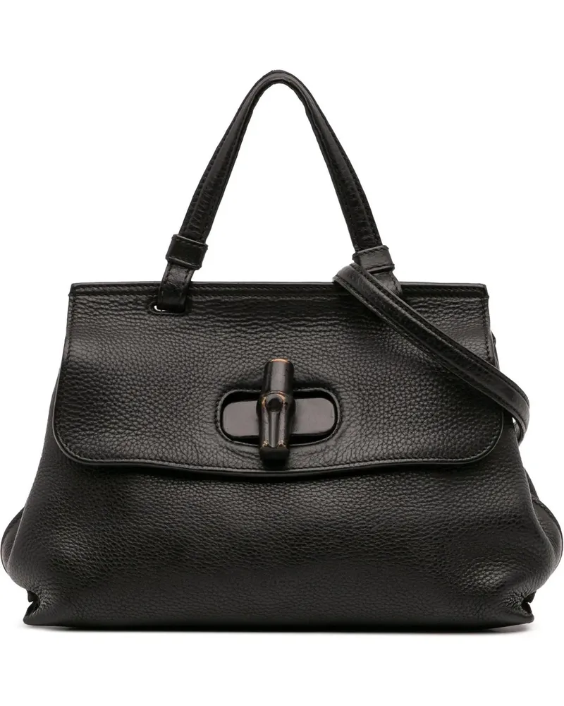 Gucci Hobo Bags Small Leather Bamboo Daily Satchel schwarz Schwarz