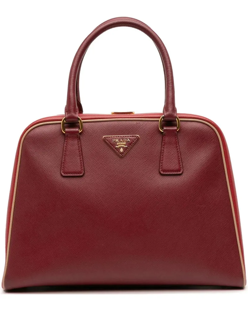 Prada Crossbody Bags Saffiano Lux Pyramid Frame Top Handle Bag rot Rot