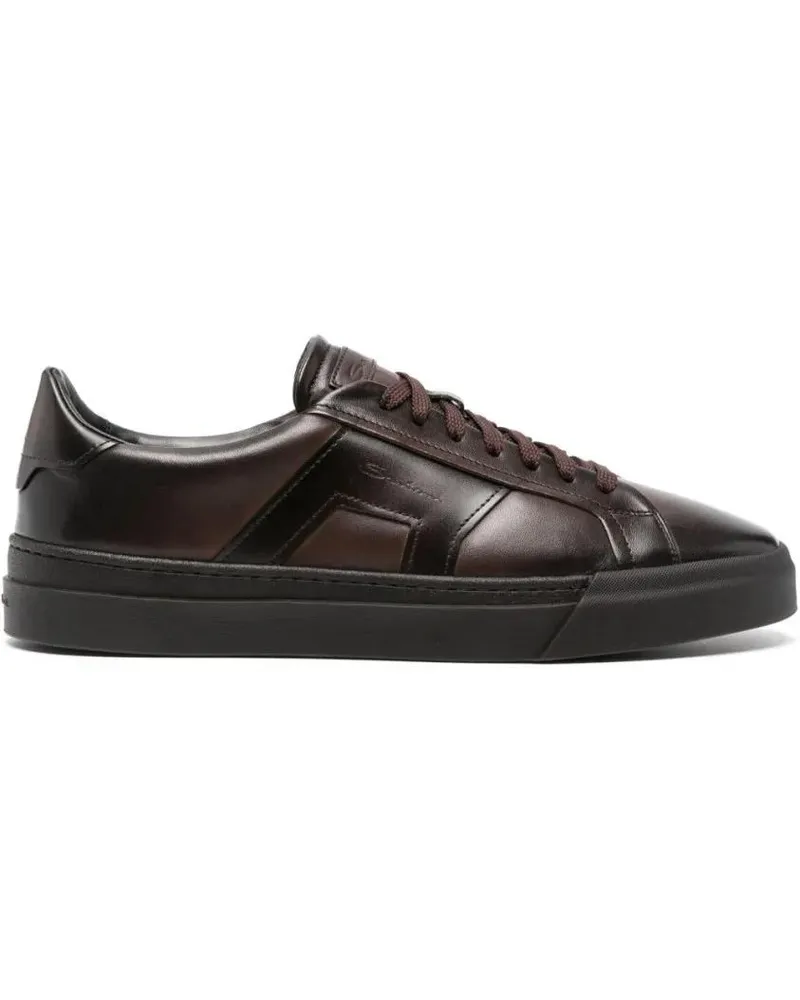 Santoni Low-Top Sneaker Brown Calfskin Lace-Up Sneakers With Debossed Bran braun Braun