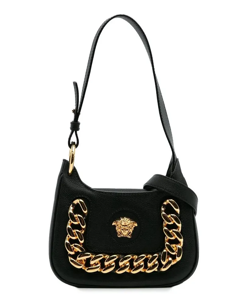 Versace Hobo Bags Small Leather La Medusa Chain Hobo schwarz Schwarz