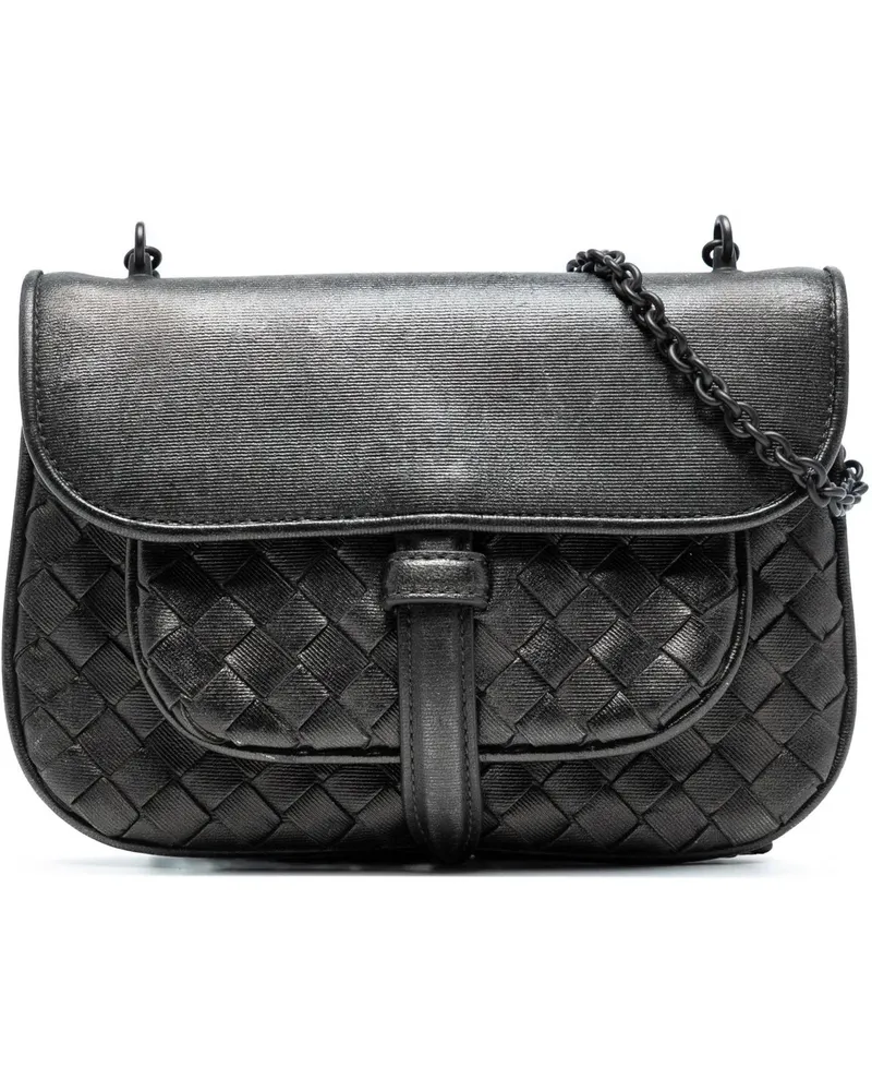 Bottega Veneta Hobo Bags Mini Metallic Nappa Intrecciato Chain Flap Crossbo grau Grau