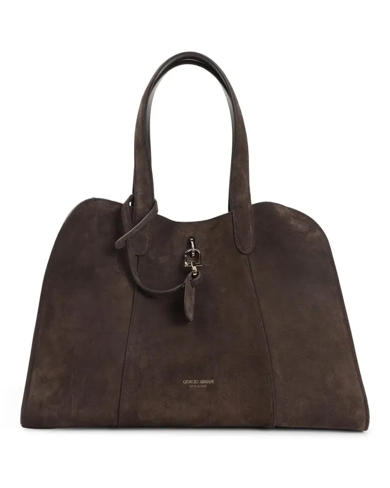 Giorgio Armani Hobo Bags Brown Suede Calf Leather Handbag braun Braun