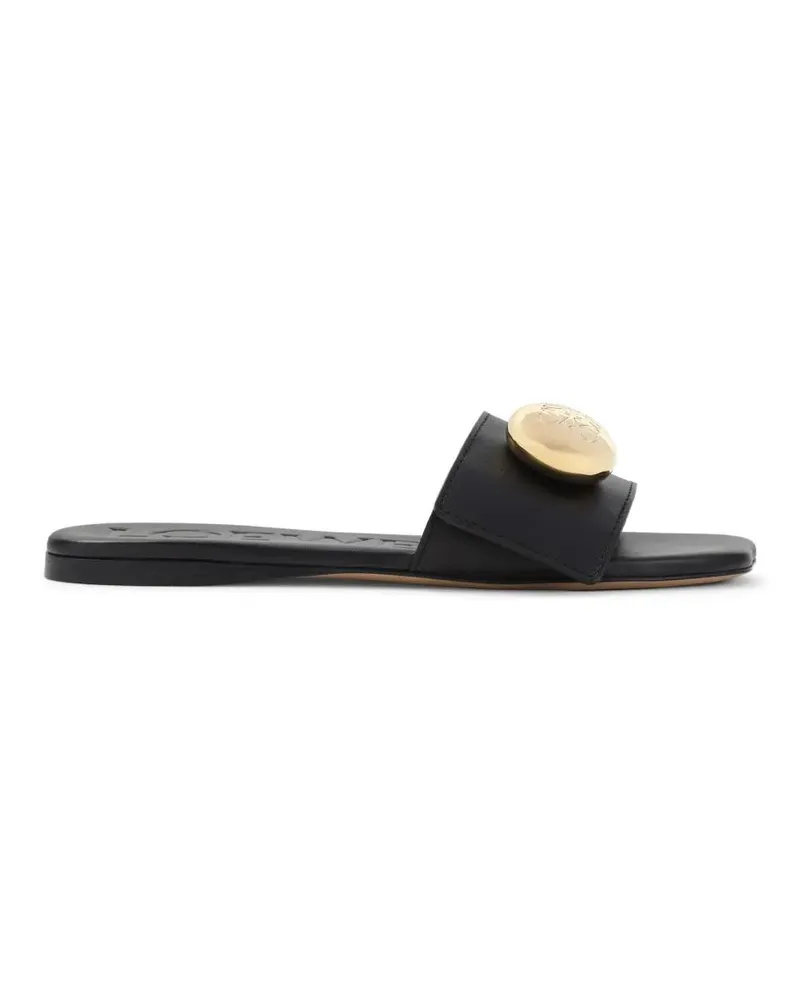 Loewe Sandalen Elegant Black Calf Leather Sandals With Gold Embel schwarz Schwarz